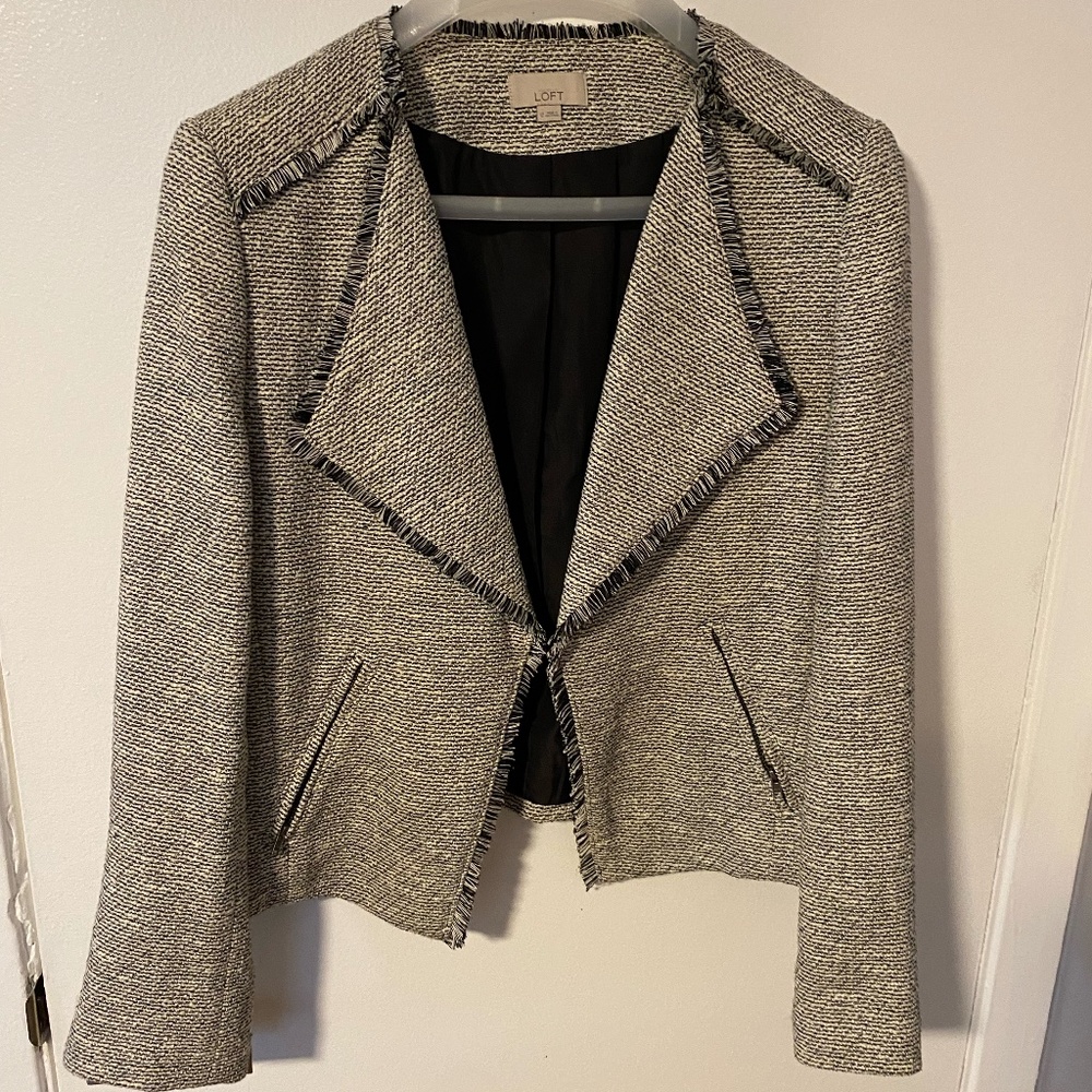 LOFT Black and White Fringed Blazer
